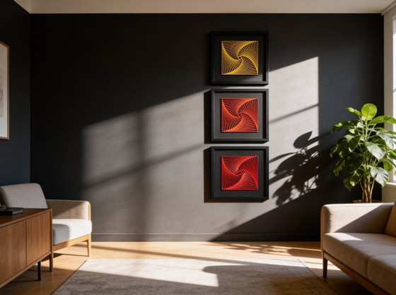 Image 1 of 3D-gedrucktes geometrisches Spiralkunstwerk – Seiden-PLA auf Leinwand – Gerahmte, limitierte Auflage (2026)