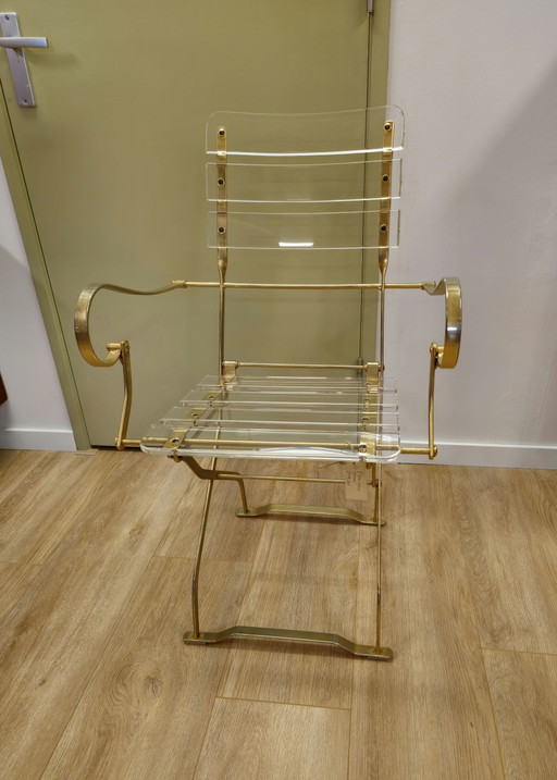 Poltrona vintage in plexiglass e vetro acrilico dorato