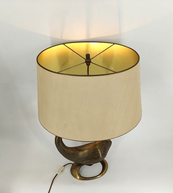 Image 1 of Grote messing zwaan tafellamp, 1960