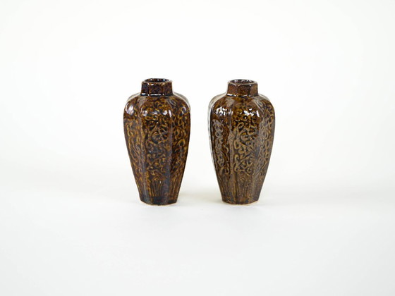Image 1 of Set of brown ceramic vases, Danish design, 1960s, made in Denmark