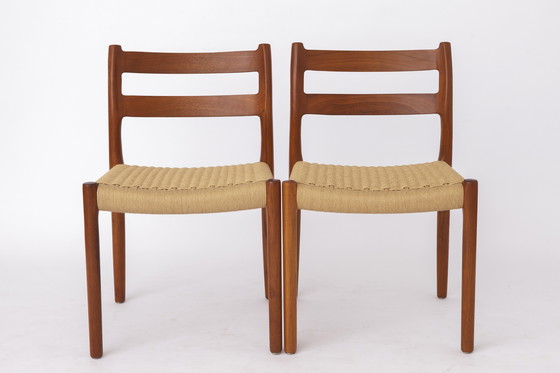 Image 1 of Set di 4 sedie modello 84 di Niels Otto Møller – Teak danese e corda di carta, anni '70 | Sedie da pranzo vintage in stile m