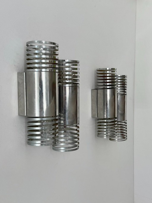 Paar Vintage-Doppelwandleuchten aus verchromtem Metall, Frankreich, 1970. – wandlampen
