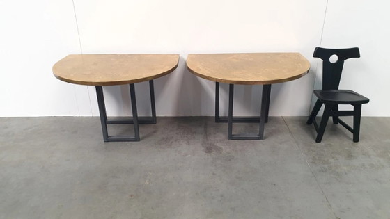 Image 1 of Large brass design table oval modular - raw steel wabi sabi
