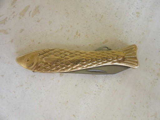 Gentlemen's Hardware zakmes, penmes, visvormig, messing, vintage