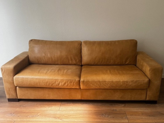 Image 1 of Canapé en cuir mangowood avec causeuse et pouf