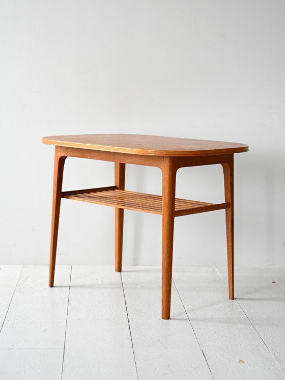 Image 1 of 1960s Scandinavian oak coffee table with slatted shelf