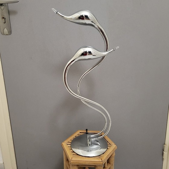 Image 1 of Designer table lamp, swans, Swan, in chrome, Woofi leuchten