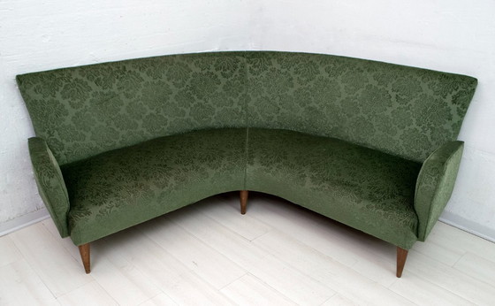 Image 1 of Mid-Century Modern Italian Damask Velvet Corner Sofa, 1950s