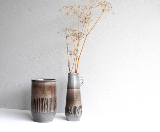 Image 1 of Mid-century Scandinavian modern art design pottery vases in ceramic by Ingrid Atterberg for Upsala Ekeby, Sweden, 1970s, set of