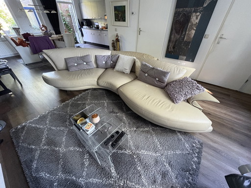Divano Natuzzi in rovere e pelle bianca