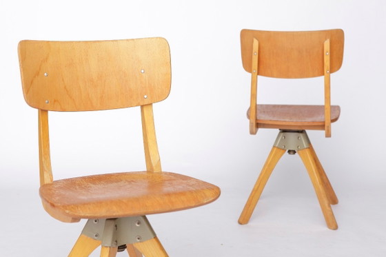 Pair Of Vintage Casala Swivel Chairs, 1970s German Industrial Beechwood Chairs, Adjustable Studio Or Desk (photo 8 of 11)