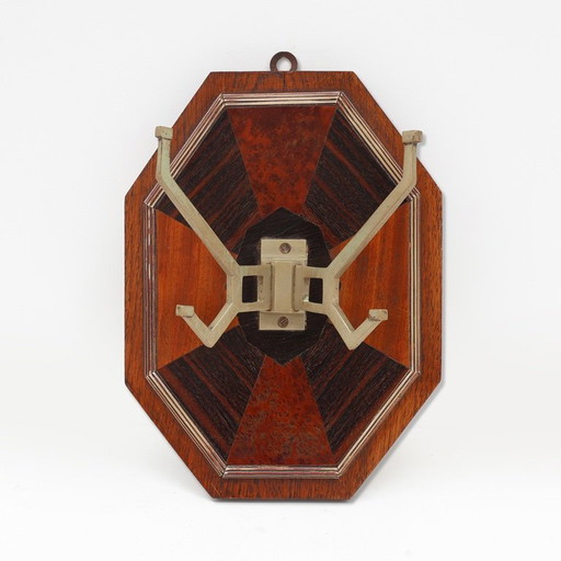 Perchero de pared Art Déco con marquetería geométrica, Francia, ca. 1930