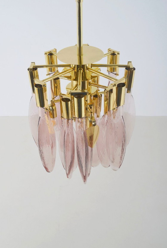 Image 1 of Lustre italien en laiton avec verre de Murano en forme de larme, années 1970