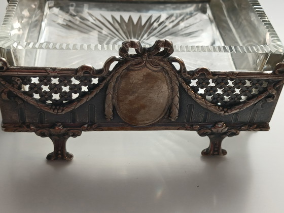 Rare Art Nouveau square bowl solid silver 800 and crystal WOLFERS FRERES/N.GOLDSCHMIDT 19th century (photo 5 of 15)