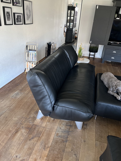 Zwarte leren Leolux bank Tango, 2,5 Zita