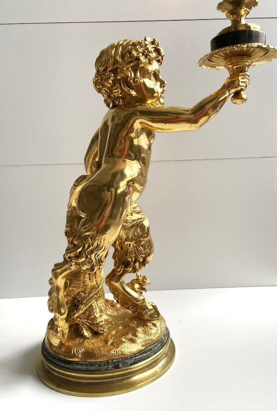 Image 1 of Atypische Skulptur Junger Satyr Fackelträger Bronze vergoldet nach Clodion Statue Kunst