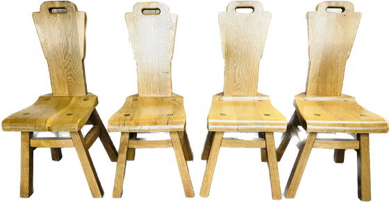 Image 1 of Brutalist Belgisch Zwaar Eiken Stoelen