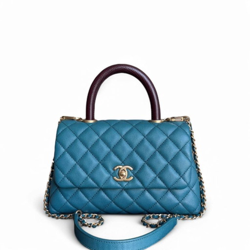 Chanel Coco Handle Small - Caviar trapuntato blu con finiture dorate Serie 28