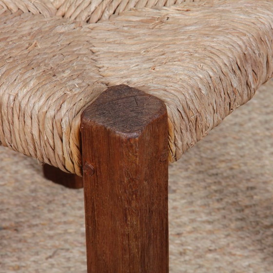 Image 1 of Set van 4 massief houten stoelen met rieten zitting, 1950