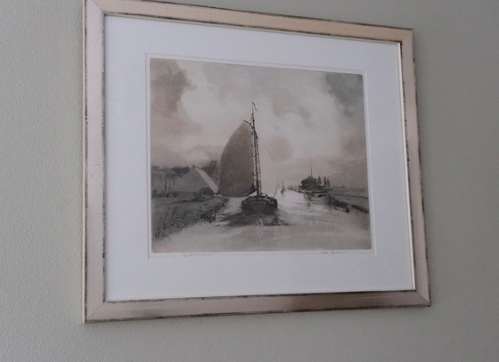 Radierung von Abe Gerlsma, friesischer Maler/Radierer/Erfinder. Titel: „Ynthemasleat“ – Gemälde & Zeichnungen (photo 2 of 14)