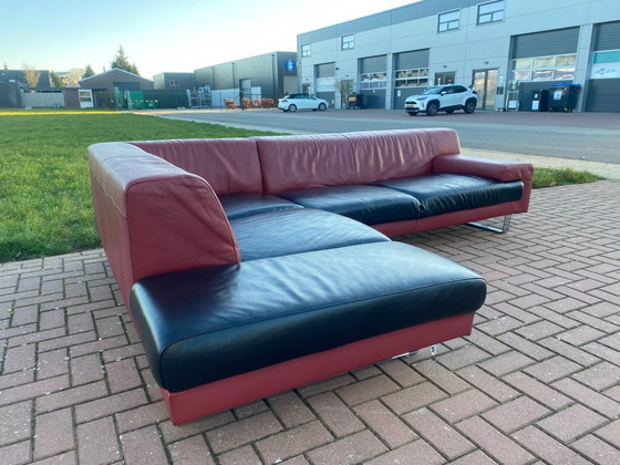 Image 1 of Divano angolare Montel in vera pelle rossa e nera