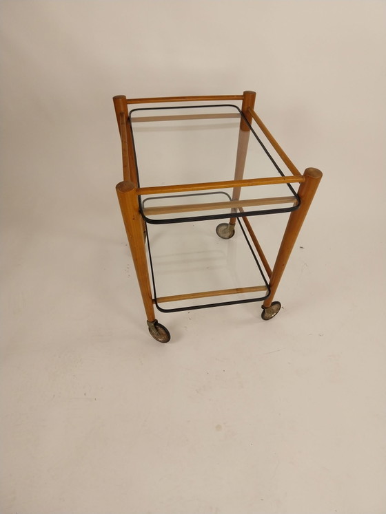 1 x 1950s Coja Culemborg bar cart with original glass., Metal, Black (photo 3 of 6)