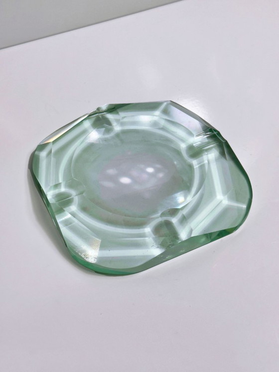 Image 1 of Vintage Kristall Glas Aschenbecher Fontana Türkis Mint Grün Prisma Diamant Italien 50er Mid Century