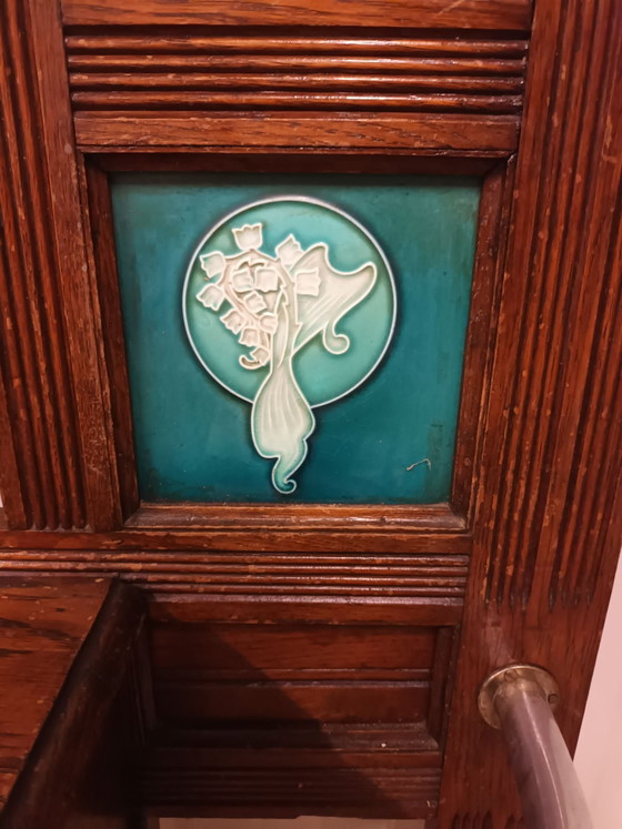 Art Nouveau Coat Rack, Shelving unit, Ceramic, Wood, Brown (photo 4 of 13)