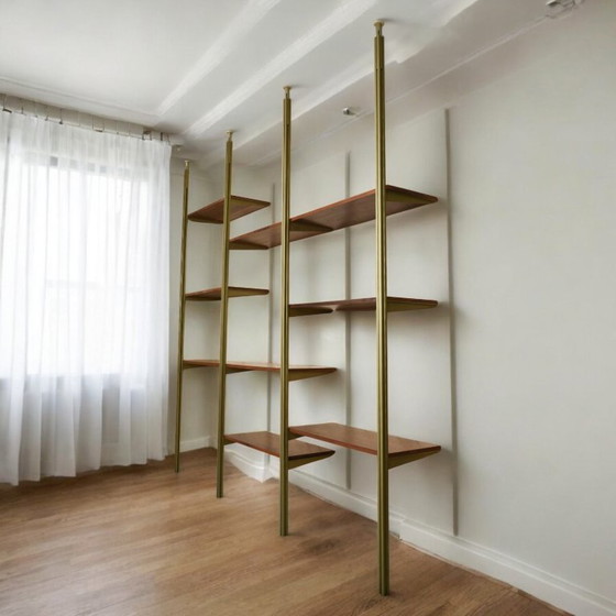 Image 1 of Tension Pole Free Standing Rose Gold Aluminum Omni Wall Unit by George Nelson