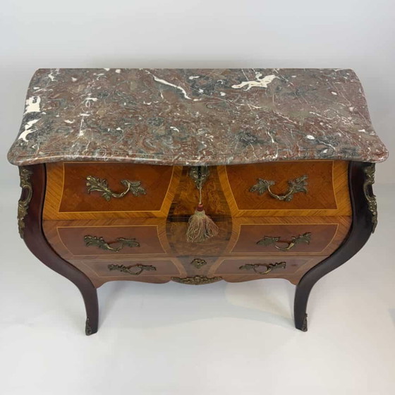 Bombé chest of drawers in the Louis XV style, Marble, Wood, Red (photo 4 of 22)