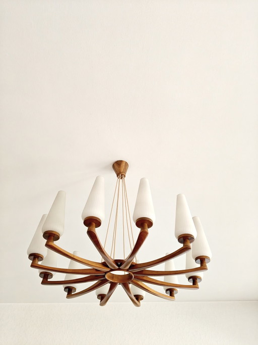 Lámpara de araña Kristiansson de Uno & Östen – kroonluchters, Wood, Glass, Vintage