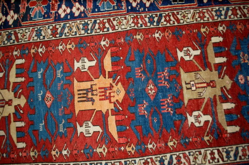 Handgemaakt antiek Kaukasisch Shirvan-tapijt 134 cm x 271 cm (4,4' x 8,9') jaren 1880 - 1B491