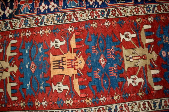 Image 1 of Handgemaakt antiek Kaukasisch Shirvan-tapijt 134 cm x 271 cm (4,4' x 8,9') jaren 1880 - 1B491