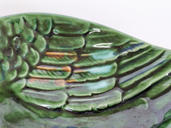 Vintage Green Barbotine Majolica Duck Dish, Sculptural Ceramic Soap Dish Trinket Tray – Bowls (photo 6 of 11)