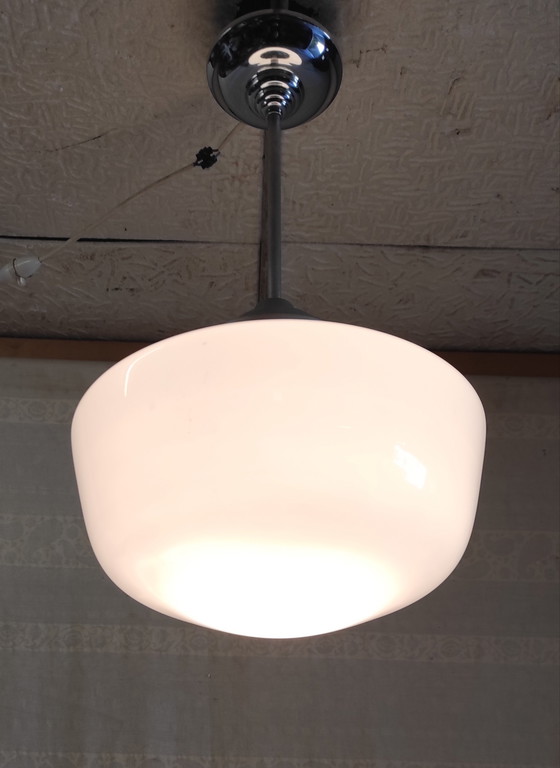 Image 1 of Bauhaus style pendant light, opaline globe XL, 30cm diameter - early 20th century