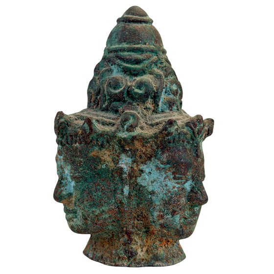 Escultura de Templo Trimurti de Tres Cabezas Estilo Jemer – Camboya – Lote 744 – Metal (photo 6 of 9)
