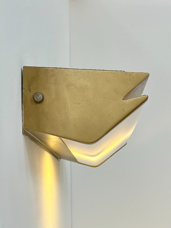 Image 1 of Vintage XL wall light, matte gold metal and perspex, France, 1960