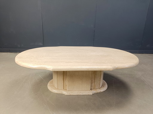 Vintage Oval Travertine Coffee Table, 1980s