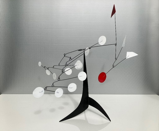 Red Flag and 12 White Discs Mobile Sculpture