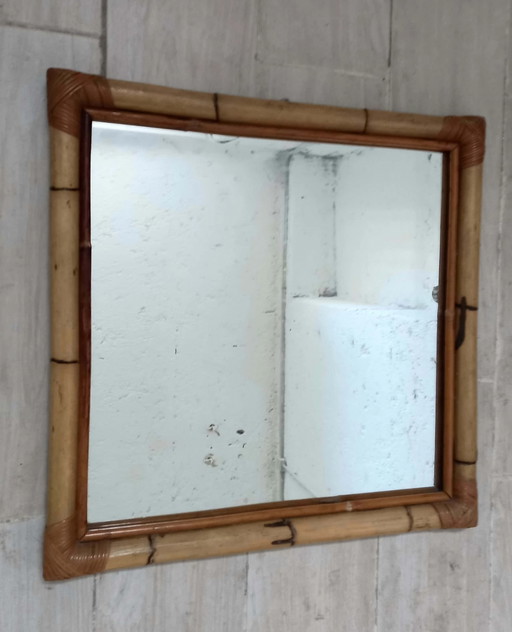 Specchio da Parete Anni 80 in Bambù