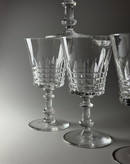 Val Saint Lambert “Service Esneux” set van 6 handgeslepen kristallen glazen - Art Deco