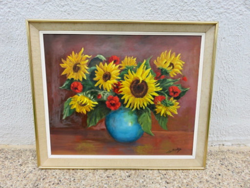 Bodegón, girasol, firmado