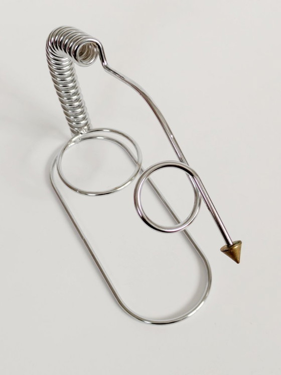 Image 1 of 1980s Memphis Style Chrome Wine Bottle Holder, Postmodern Barware, Modernist Kitchen Decor