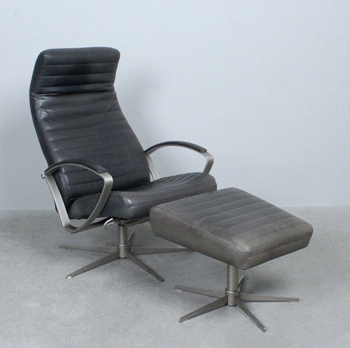 BoConcept – Lounge-Sessel mit Hocker – Leder, Metall