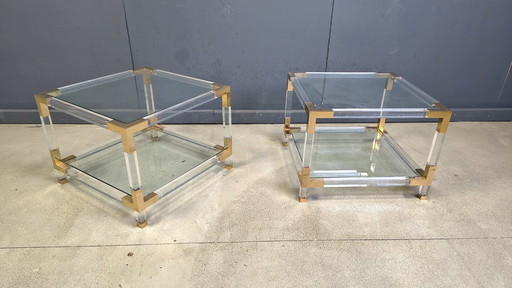 Vintage lucite and brass side tables, 1980s