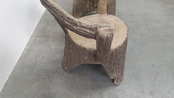 Image 1 of Vintage faux wood cement garden set 4 chairs/table Brutalist 60s France