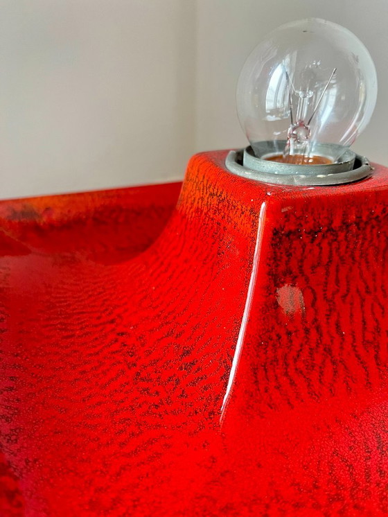 Image 1 of Vintage Square Red Ceramic Fat Lava Wall Lamp by Hustadt Leuchten, Germany, 1970s