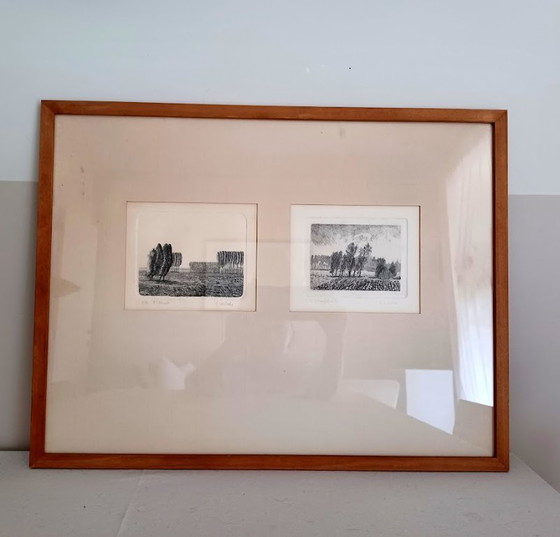 Image 1 of  P. Verbeke duo‑ets Vlaams landschap – authentieke academische grafiek – minimalistische kunst – jaren ’60–’80
