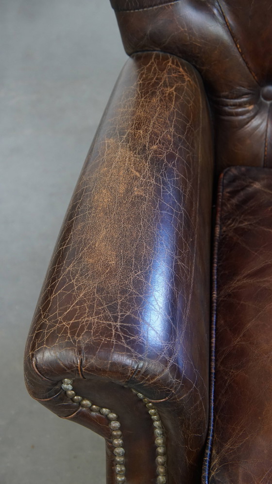 Image 1 of Cognackleurige Bruin Rundleren Chesterfield Fauteuil