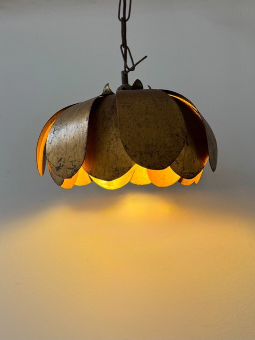Vintage gold-tone metal pendant light, France, 1970